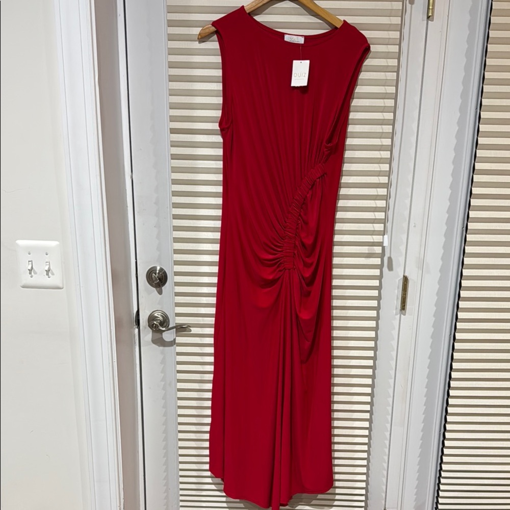 Red Sleeveless Wrap Tie Front Midi Dress